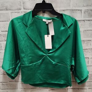 Ro & De Green Puff Sleeve Crop Blouse